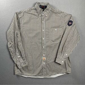 Bocomal FR Shirt Mens L Beige Plaid Flame Resistant Button Down NFPA 2112 CAT2